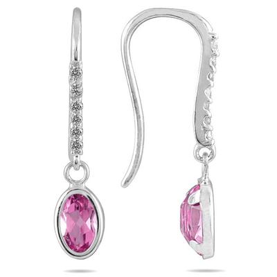1 1/5 Carat Bezel Set Oval Pink Topaz and Diamond Earrings in 10K White Gold