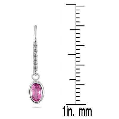 1 1/5 Carat Bezel Set Oval Pink Topaz and Diamond Earrings in 10K White Gold