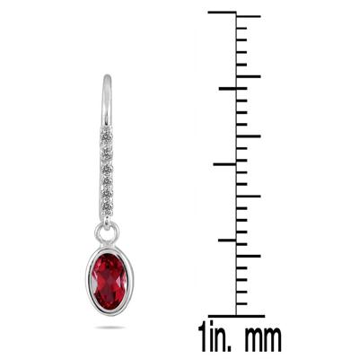 1 1/2 Carat Bezel Set Oval Ruby and Diamond Earrings in 10K White Gold