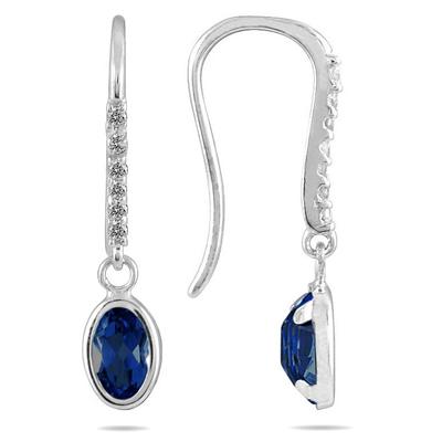 1 1/5 Carat Bezel Set Oval Sapphire and Diamond Earrings in 10K White Gold
