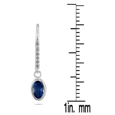 1 1/5 Carat Bezel Set Oval Sapphire and Diamond Earrings in 10K White Gold