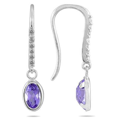 Bezel Set Oval Tanzanite and Diamond Earrings in 10K White Gold