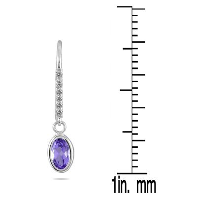 Bezel Set Oval Tanzanite and Diamond Earrings in 10K White Gold