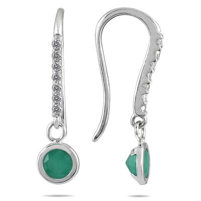 Bezel Set Round Emerald and Diamond Earrings in 14K White Gold