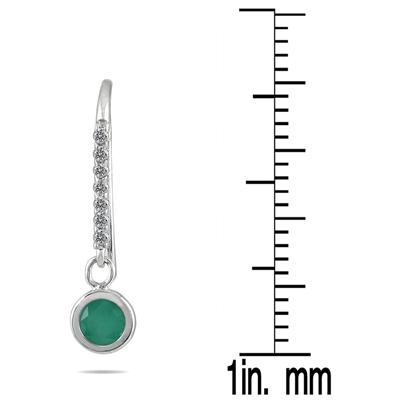 Bezel Set Round Emerald and Diamond Earrings in 14K White Gold