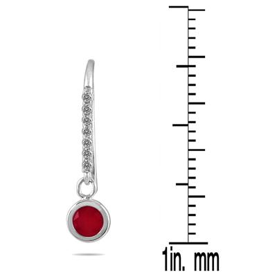 Bezel Set Round Ruby and Diamond Earrings in 14K White Gold