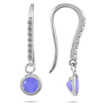 Bezel Set Round tanzanite and Diamond Earrings in 14K White Gold