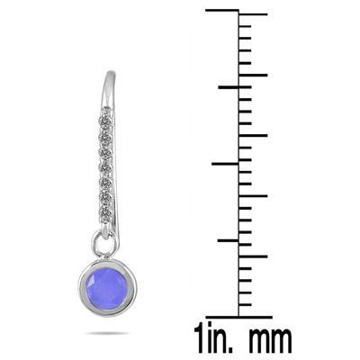 Bezel Set Round tanzanite and Diamond Earrings in 14K White Gold