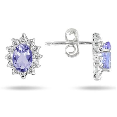 Tanzanite and Diamond Flower Earrings in 10K White Gold