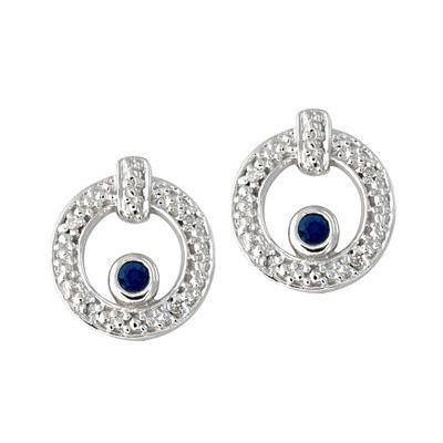 Sapphire and Diamond Earrings 14k White Gold