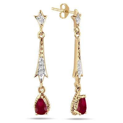 Ruby and Diamond Earrings 14k Yellow Gold