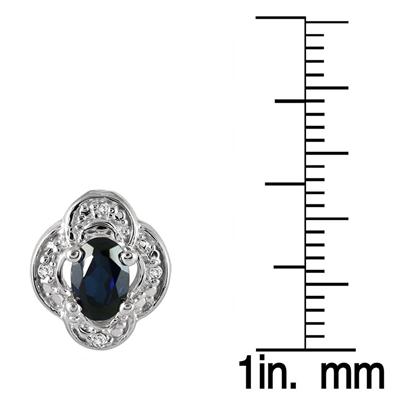 6x4mm Oval Cut Created Sapphire and Diamond Earrings in .925 Sterling Silver