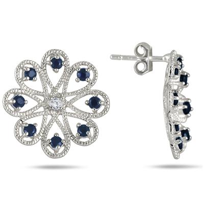 1.80 Carat Sapphire and White Topaz Earrings in .925 Sterling Silver 