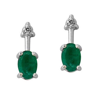 Oval Shaped Emerald and Diamond Earring in 14kt White Gold