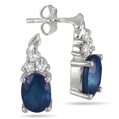 2.40 Carat Oval Sapphire and Diamond Earrings in .925 Sterling Silver