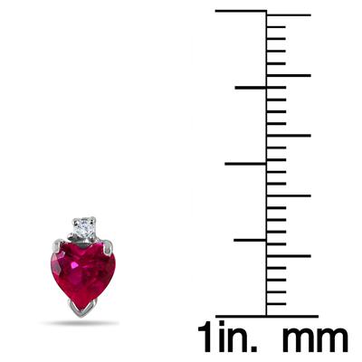 5MM Heart Shape Lab Created Ruby and Genuine Diamond Earrings in .925 Sterling Silver