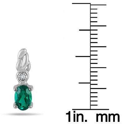 6x4MM Created Emerald and Genuine Diamond Earring in .925 Sterling silver