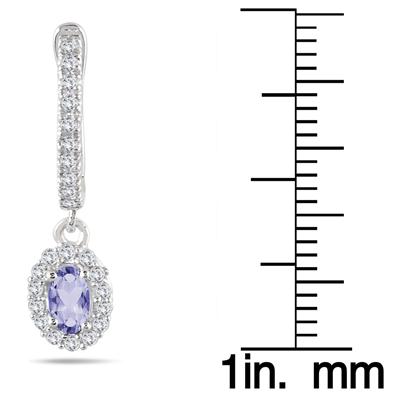 1/2 Carat Tanzanite and Diamond Halo Dangle Earrings in 10K White Gold