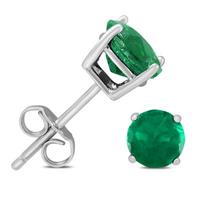 6mm May Emerald Stud Earrings in .925 Sterling Silver