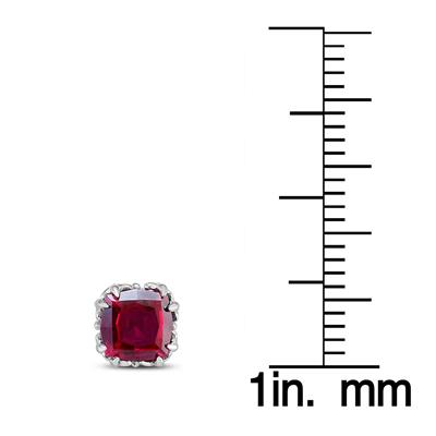 7MM Cushion Cut Lab Ruby Earrings in .925 Sterling Silver