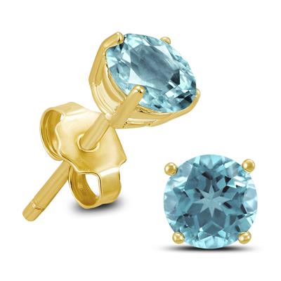 5mm Blue Topaz Stud Earrings in Yellow Plated .925 Sterling Silver