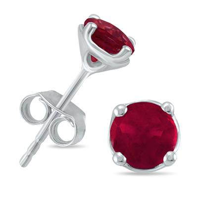 5MM All Natural Round Ruby Stud Earrings in .925 Sterling Silver