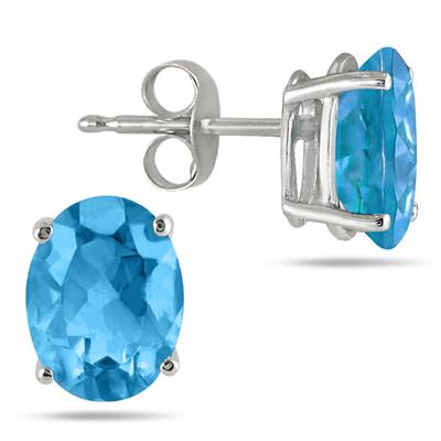 5x3MM All Natural Oval Blue Topaz Stud Earrings in .925 Sterling Silver