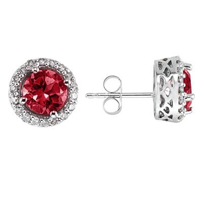 Ruby and Diamond Earrings 14k White Gold