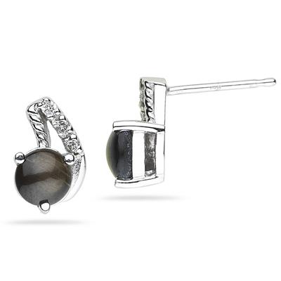 Black Star Sapphire and Diamond Earrings in White Gold