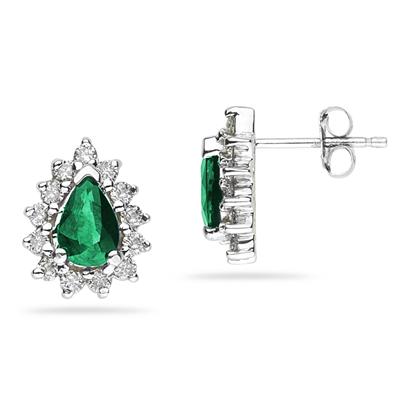 Pear Shape Emerald & Diamond Flower Earring