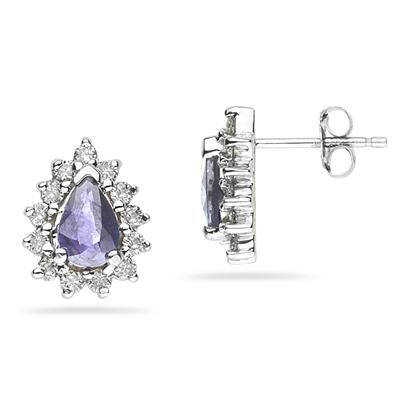 Pear Shape Tanzanite & Diamond Flower Earring