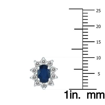 Oval Shape Sapphire and Diamond Flower Earrings in 14k White Gold