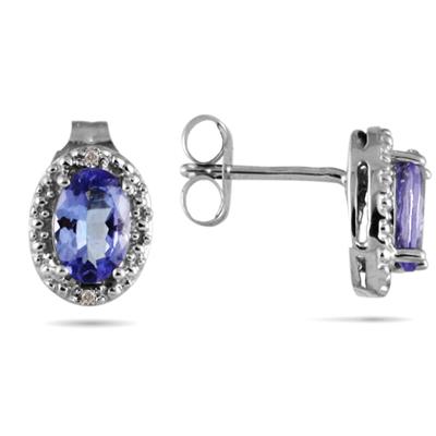 Tanzanite and Diamond Oval Flower Earrings