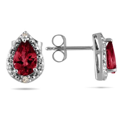 Pear Shape Ruby and Diamond Flower Earrings