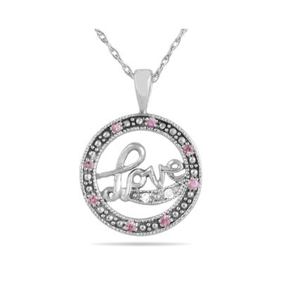 Pink Sapphire and Diamond Love Circle Pendant 10K White Gold