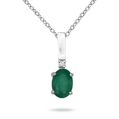 Emerald and Diamond Pendant in 14K White Gold