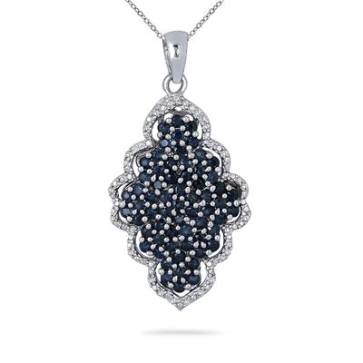 3.15 Carat Sapphire and Diamond Pendant in .925 Sterling Silver