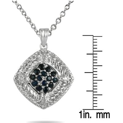Sapphire and Diamond Cluster Pendant in Sterling Silver