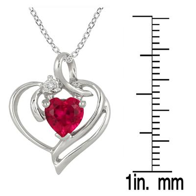 Created Heart Shape Ruby and Genuine Diamond Pendant in .925 Sterling Silver