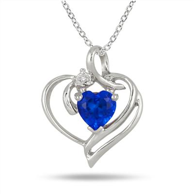 1 Carat TW Created Heart Shape Sapphire and Genuine Diamond Pendant in .925 Sterling Silver
