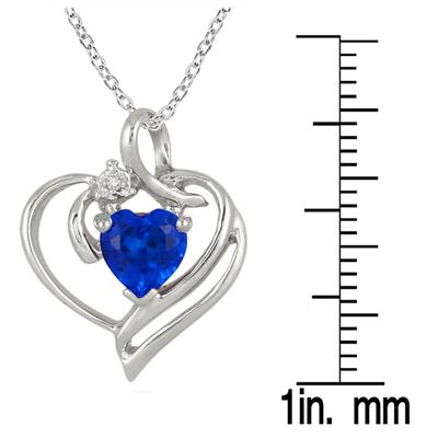1 Carat TW Created Heart Shape Sapphire and Genuine Diamond Pendant in .925 Sterling Silver