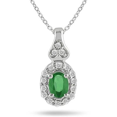Emerald and Diamond Pendant in 10K White Gold