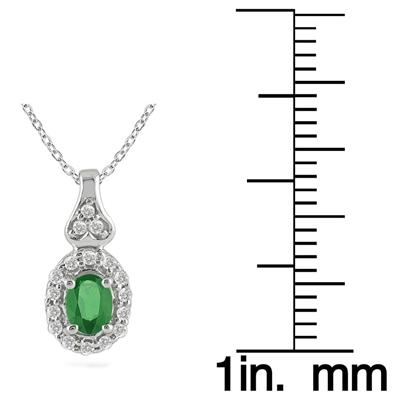 Emerald and Diamond Pendant in 10K White Gold