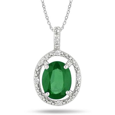 May Birthstone Created Emerald and Genuine Diamond Pendant in .925 Sterling Silver