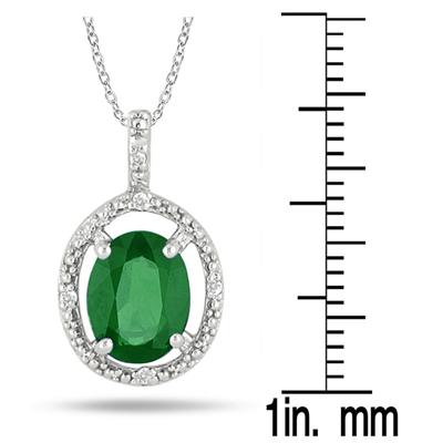 May Birthstone Created Emerald and Genuine Diamond Pendant in .925 Sterling Silver