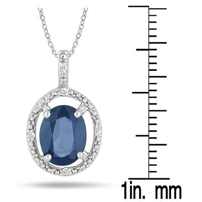 2.50 Carat Created Sapphire and Diamond Pendant in .925 Sterling Silver