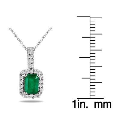 1/10 Carat Diamond and Emerald Pendant in 10K White Gold