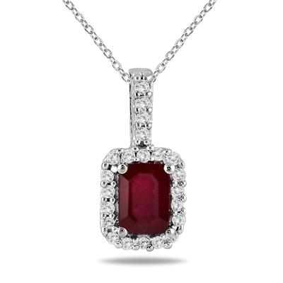 1/10 Carat Diamond and Ruby Pendant in 10K White Gold