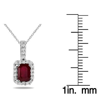 1/10 Carat Diamond and Ruby Pendant in 10K White Gold