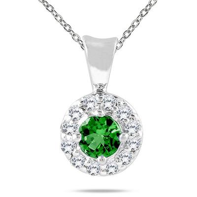 10k White Gold Emerald and Diamond Pendant